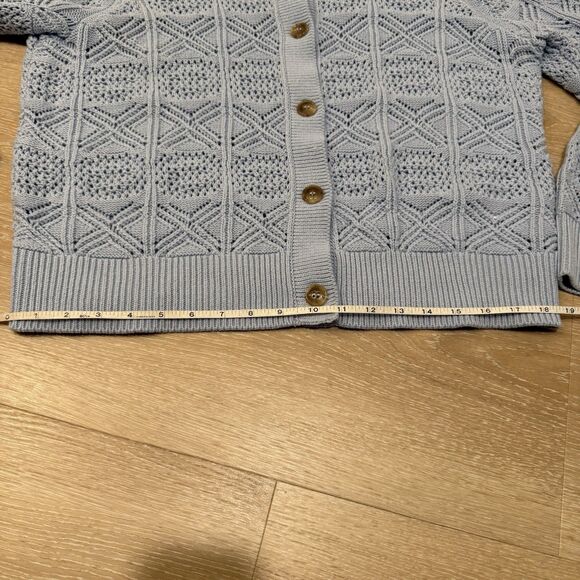 Rachel Zoe Open Knit Periwinkle Blue Collared Button Up Cardigan Sweater Sz XL - Picture 11 of 13